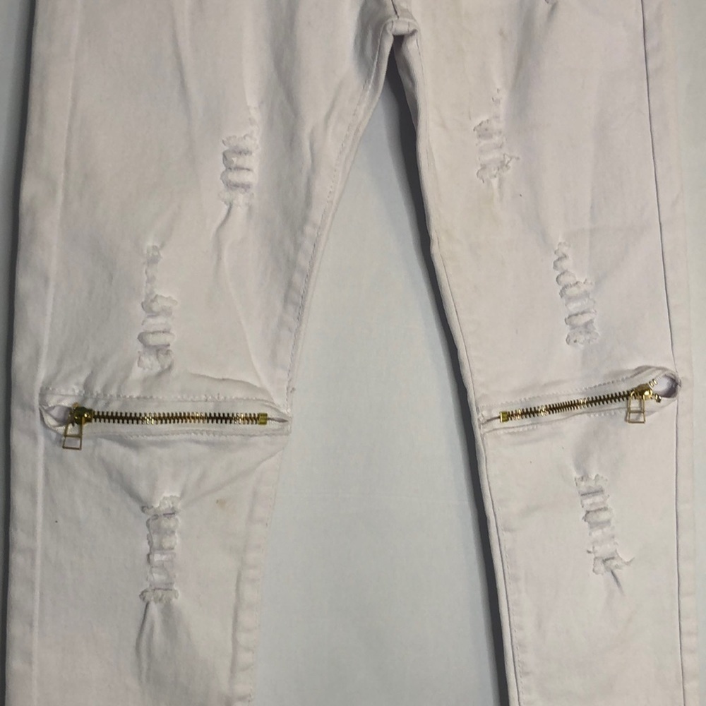 Fredd Marshall Women’s White Cotton Blend 5 Pocket Distressed Zipper Jean Size 7 - Picture 4 of 10